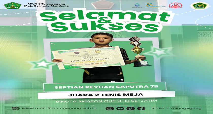Septian Reyhan Saputra Raih Juara 2 Tenis Meja di Binota Amazon Cup U-13