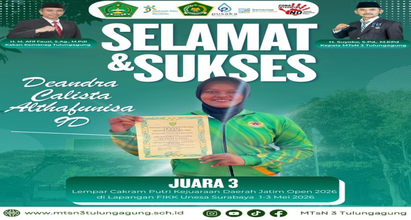 Deandra Calista Althafunisa Siswi MTsN 3 Tulungagung Ukir Prestasi di Jatim Open 2026